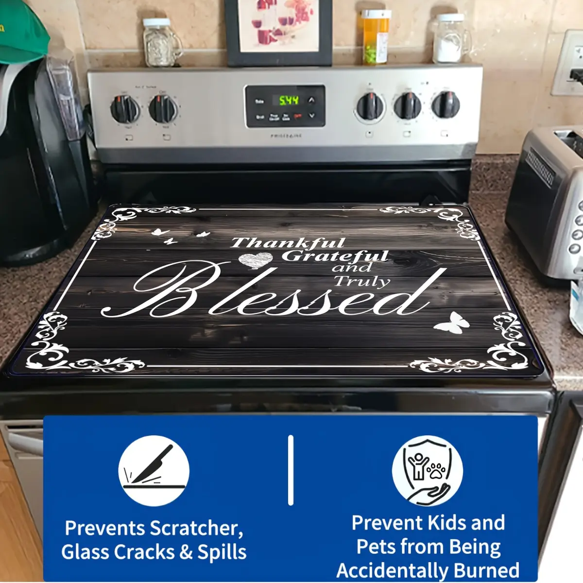 Heat-Resistant Full-Width Printed Kitchen Linen Stove Top Cover - 60cm x 50cm, Dishwasher-Safe, Scratch-Proof, Dustproof, Durable Glass Cooktop Protector, Kitchen Counter Expander, Rubber-Equipped Washing Machine Cover