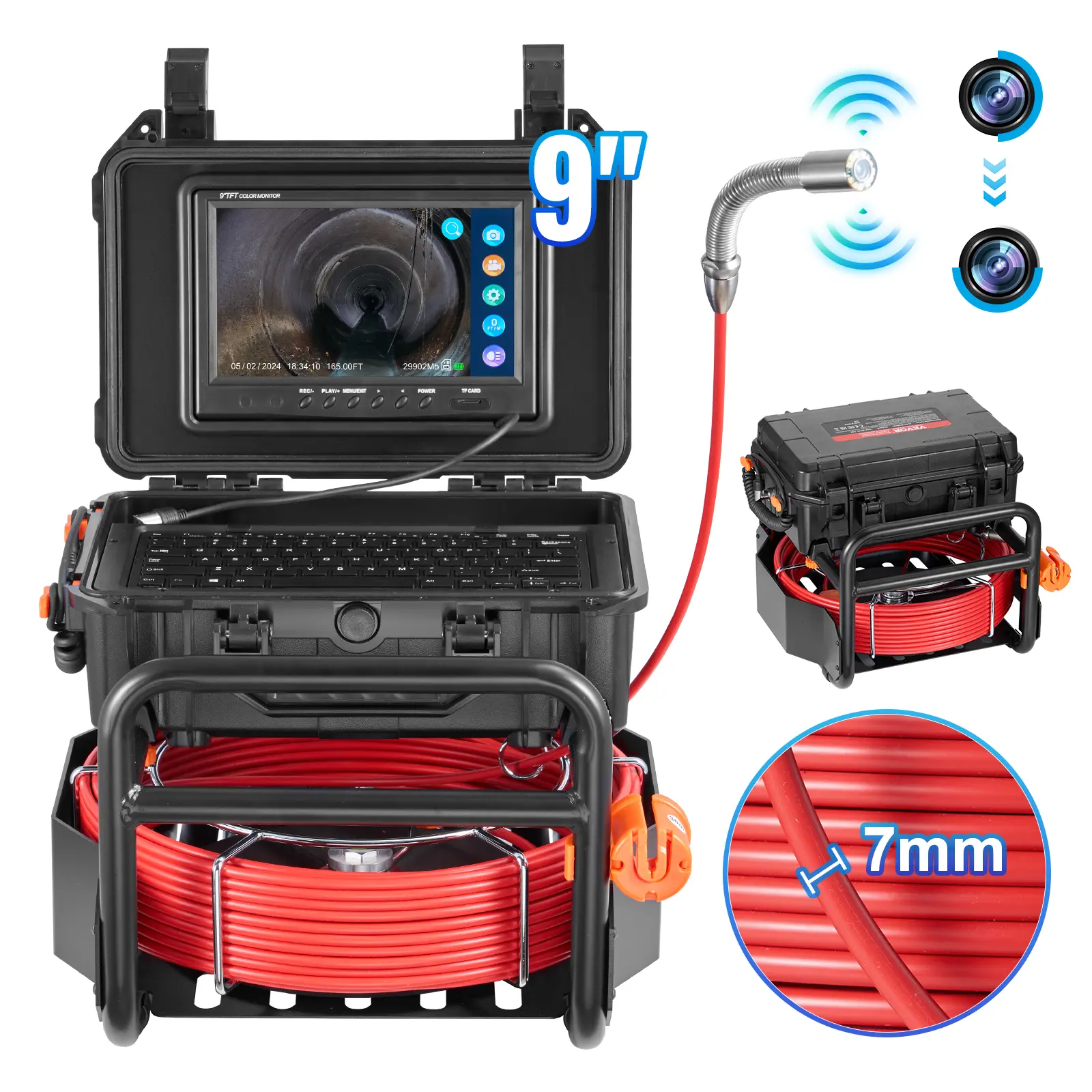 【summerfinds】VEVOR Sewer Camera, , 165 ft/50m, Self-Leveling Drain Camera with 512Hz Transmitter, Distance Counter, 9" Screen 1080P HD Snake Plumbing Camera with Lights-12 LED & 32GB Card for Duct Pipe