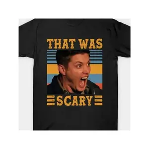 100% Cotton "That's Scary" Supernatural Dean Winchester Printed Cotton T-shirt Men and Women-Super Soft, Breathable, Absorbent and Waterproof Street Style Crew Neck T-shirt-Casual Summer and Spring Wear-Perfect for Hiking, Outdoor Training and Daily Comfo