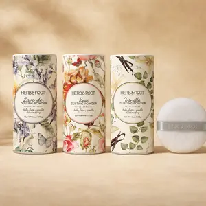 HERB & ROOT Herb & Root Body Powder Gift Set - Lavender Rose Vanilla Scents Large Puff Talc-Free Beauty Personal Care Cosmetic Body Care - Soothing