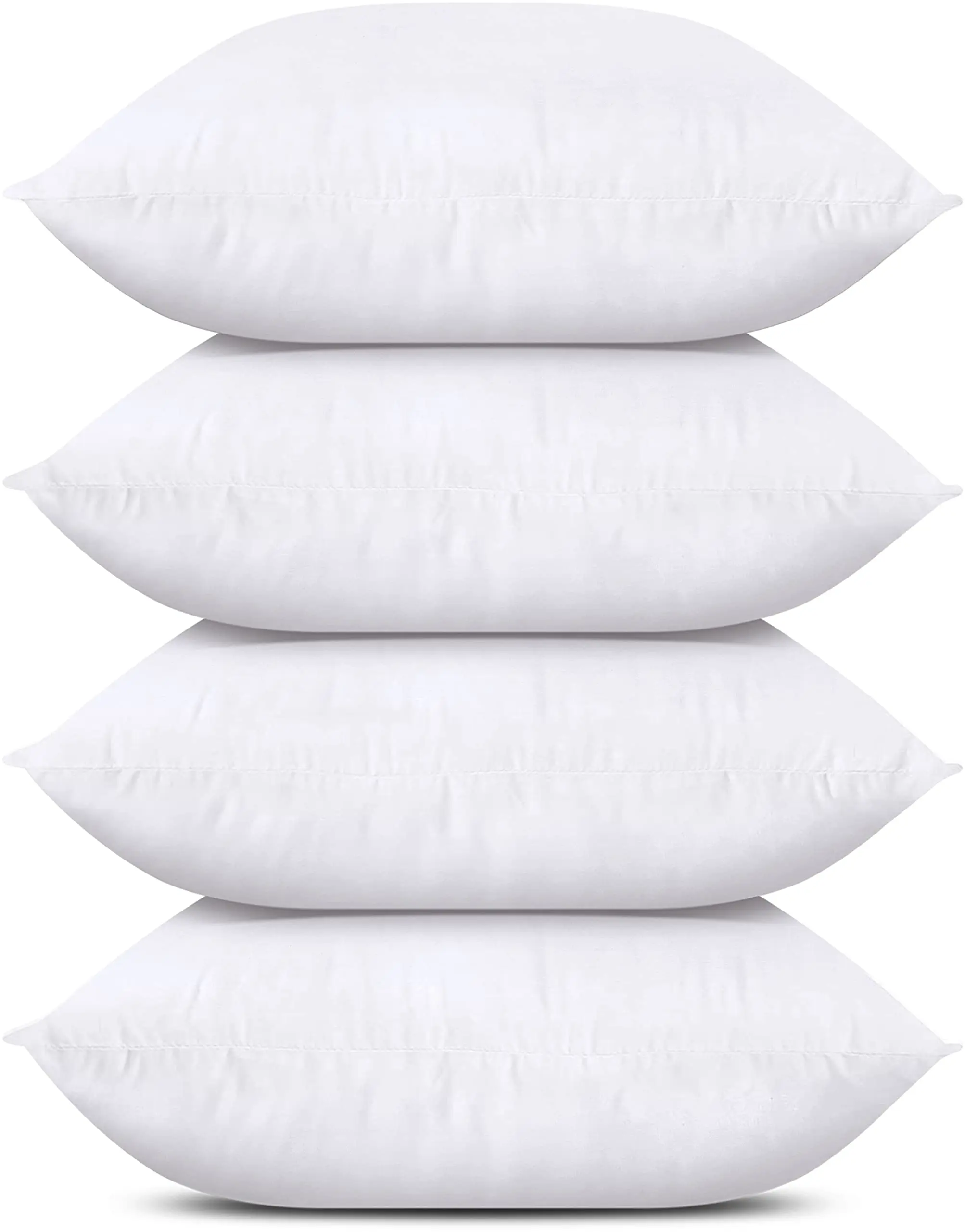 Bedding Throw Pillows (Set of 4, White), 18 x 18 Inches Pillows for Sofa, Bed and Couch