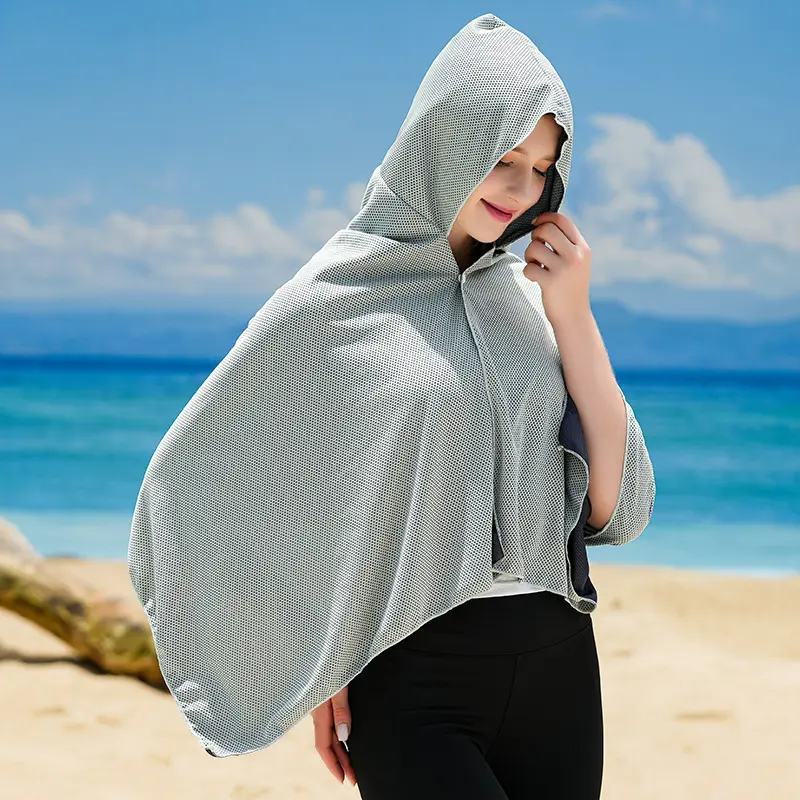Quick Dry Poncho Towel with Hood UPF Sun Protection Cooling Beach Wrap for Women Men Swim Camping Travel Lightweight