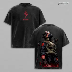 Vintage Washed Oversized Cotton T Shirt Naruto Kakashi Hatake Graphic Print Unisex Casual Streetwear Manga Anime Apparel Comfort Daily Wear Ideal Fan Merch Gift