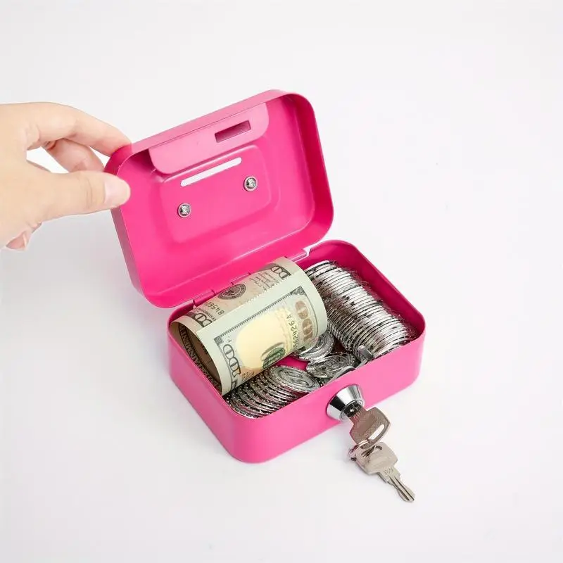 Mini Money Saving Metal Keylock Storage Box with Keys, 1 Piece Multipurpose Portable Coin Deposit Box with Handle, Universal Money Box, Money Organise