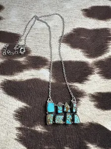 Handmade Number 8 Turquoise & Sterling Silver Cluster Bar Necklace