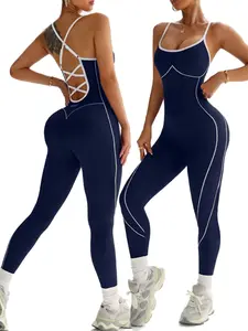 Seamless Women's Sport Jumpsuit, Daily Casual Yoga, Colorblock Halter Yoga Wear, All-Season Plain Style, Above Ankle Length, Yoga Activewear Jumpsuit