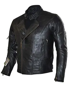 MotorCycleJackets Black Vintage Cafe Racer Motorcycle Leather Jacket