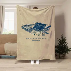 Bobby Dodd Stadium Flannel Blanket - Atlanta College Football Throw - Georgia Tech Fan Gift - Navy & Gold Game Day Decor