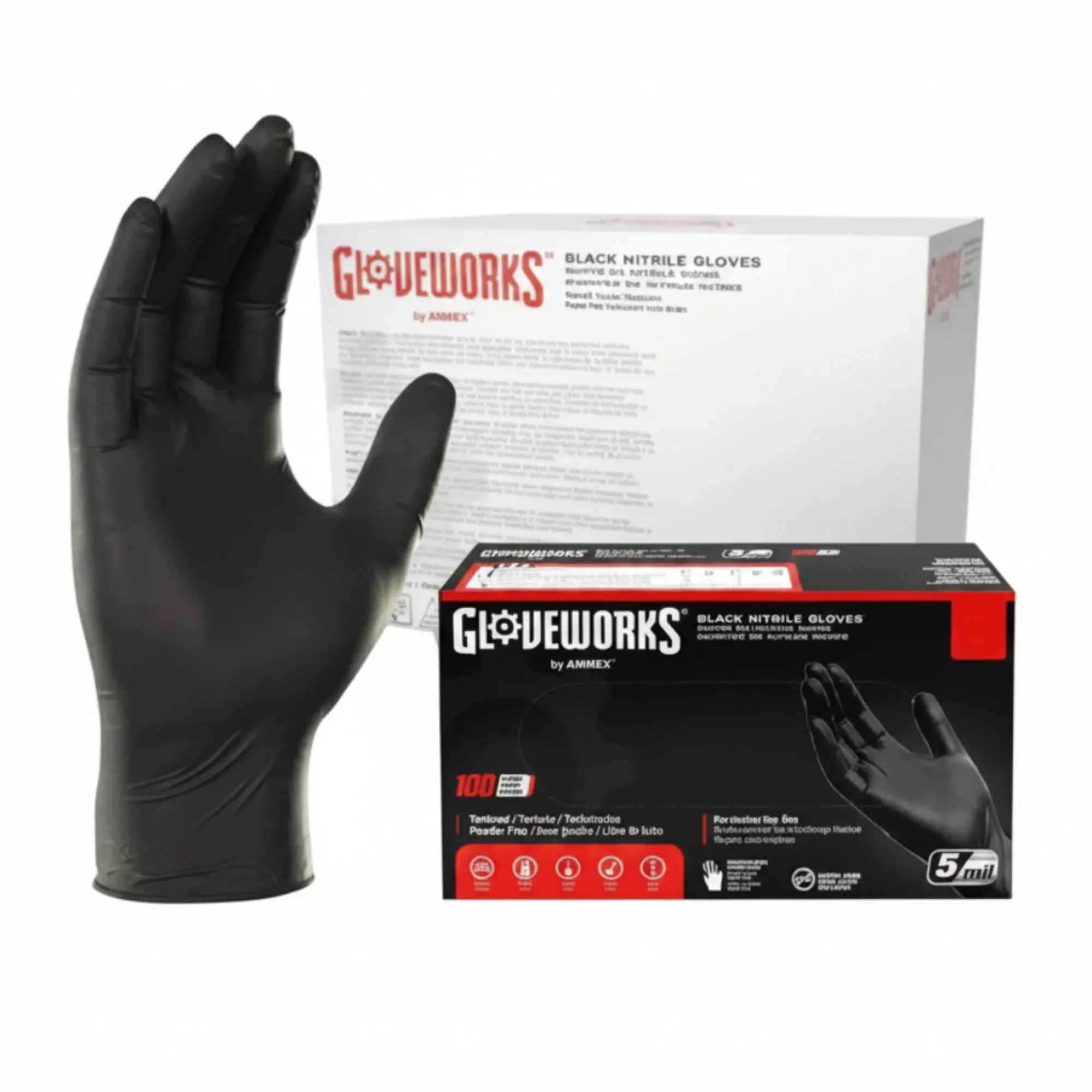 GLOVEWORKS Black Nitrile gloves 5MIL Assorted Sizes GLOVEWORKS Black Nitrile gloves 5MIL Assorted Sizes