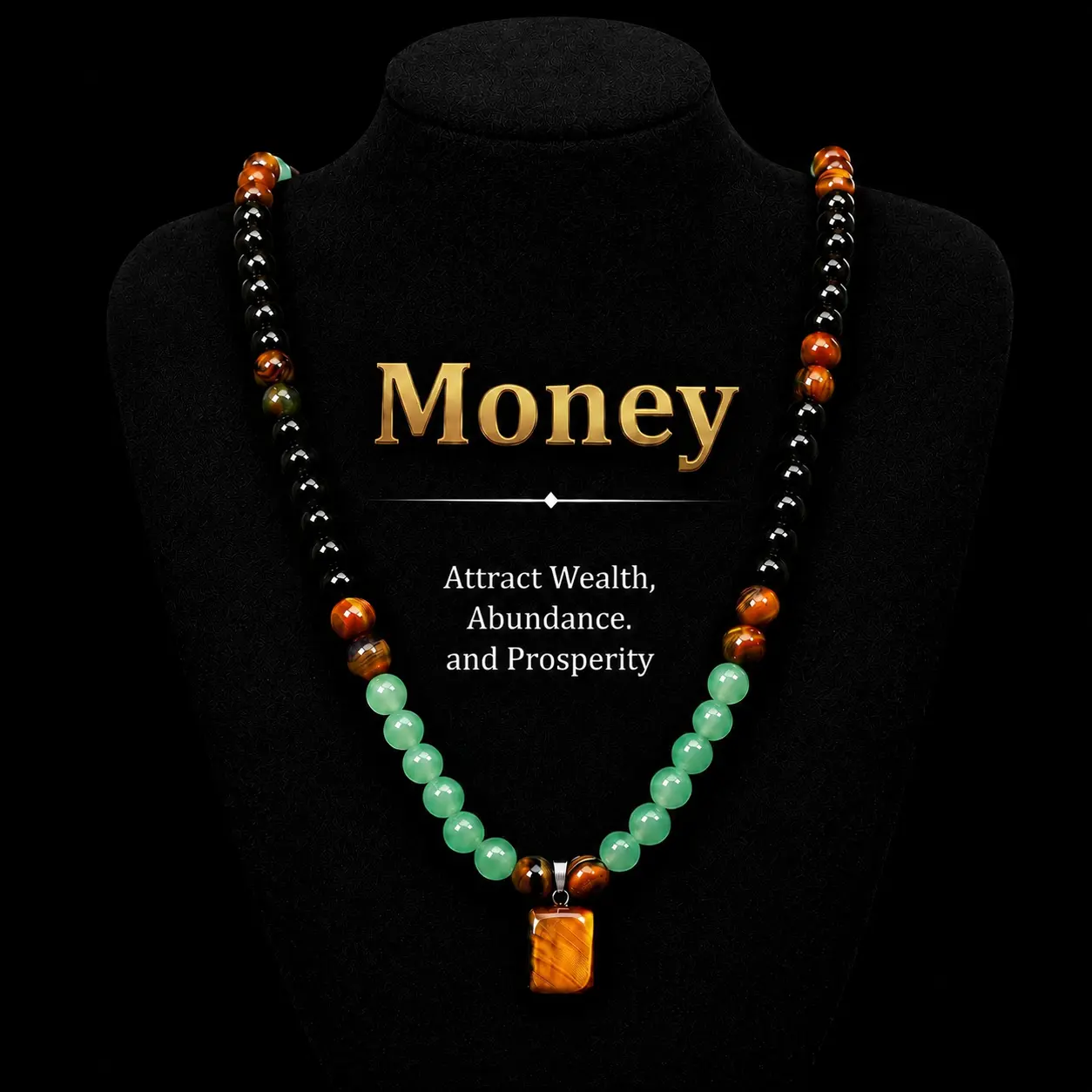 Money Attraction Necklace With GreenAventurine & Tiger Eye Pendant Healing Crystal Stone ，Anniversary, Vacation &Theme Parties Jewelry Charms Abundance Crystal bracelet，Long Chain，Sweater chain，Ideal Gift Jewelry for Men and Women