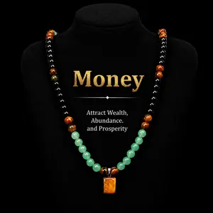 Money Attraction Gemstones and Crystals Necklace - Green Aventurine & Tiger Eye Pendant, Long Sweater Chain, Ideal Gift for Men, Perfect for Anniversary & Theme Parties