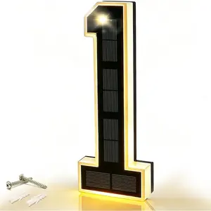 9 Inch Solar Lighted House Numbers for Outside,  LED Illuminated Address Sign, Personalized Digital Lamp for  Exterior Residences Apartments Hotels Factories (-Black)