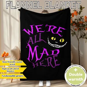 Alice in Wonderland "We're All Mad Here" Flannel Blanket - Skin - friendly Water Wash, High - grade Plush, Fashionable Prints, Double Warmth, Multi - Scenario Use (Siesta/Sofa/Dormitory/Work/Camping), Ideal Gift for Fantasy & Literary Fans