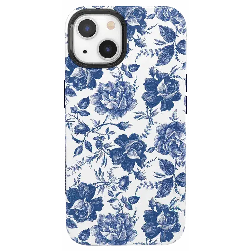 Casely iPhone 13 Case | Rose to Fame | Blue & White Floral | Bold Protective Design | Compatible with MagSafe