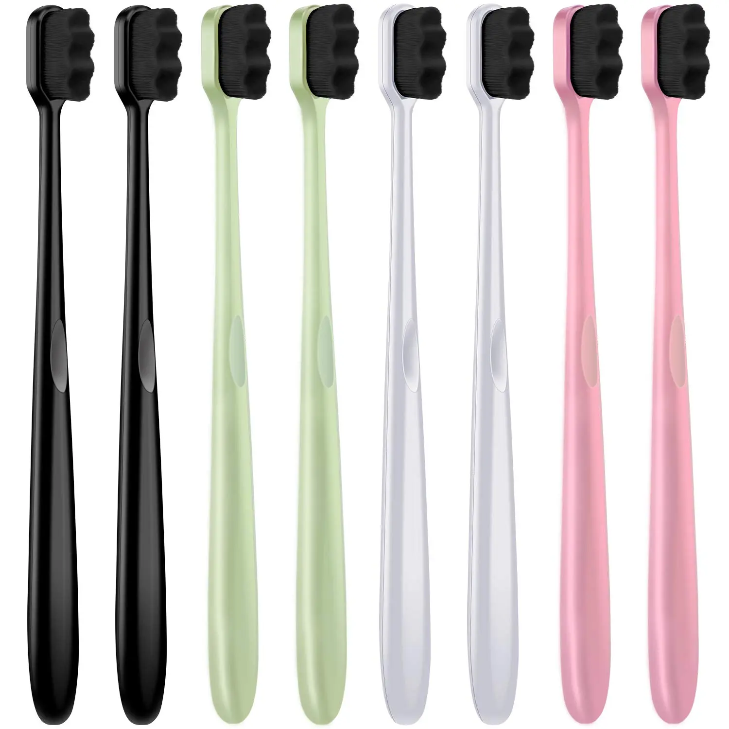 Patelai 8-Piece Mini Low Profile Micro Nano Manual By The Pack Toothbrushes, Extra Soft Honey-Infused Anti-Oxidants Charcoal Bristles (20000 Count), Grip Handles (Black,White,Pink,Green) for Adults,Children,Sensitive Teeth & Brace Care, Gentle On Gums, Or