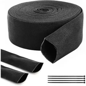 Protective Hose Sleeve 19.7 Ft, Chain Cover with Zip Ties, Black Hydraulic Wrap Cable Cutting Wire Sheath Sleeve for Tig Hydraulic Hose Rope (1.57 Inch ID)