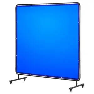 VEVOR Welding Screen with Frame, 6x 6 FT Welding Curtain Screen, Flame-Resistant Vinyl Safety Protection Screens with Lockable Swivel Wheels 6-Level UV Protection for Workshop/Industrial Use, Blue