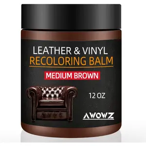 Leather Recoloring Balm - Scratch Repair & Color Restore Kit for Faded Leather, Leather Couch & Car Seats - 12OZ Leather Restorer Balm for Furniture, Auto Interior, Vinyl, Accessories (Medium Brown)