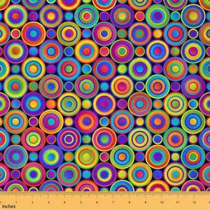 Geometric Upholstery Fabric,2 Yards,Bright Colorful Trippy Circles Fabric by The Yard,Rainbow Abstract Swirl Decorative Fabric for DIY Projects