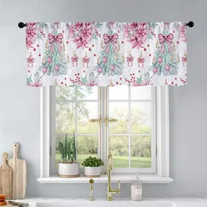 1pc Christmas and New Year printed kitchen curtains Watercolor - candy cane, Christmas three curtains valance window treatment living room bedroom home decor 54 x 18 inch