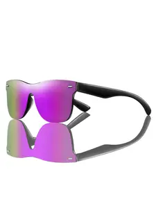 Fashion Frameless Mirror Sunglasses, Trendy Sporty Sunglasses, One-Piece Lenses, UV Protection Reflective Sun Glasses, Trendy Summer Outdoor Eyewear