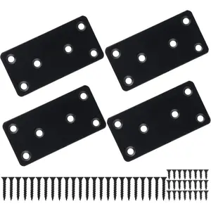 4 count Flat Mending Plate, 1.5''x3.1'' Black Stainless Steel Metal Flat Straight Brace Bracket, Fixing Brace Joining Plates for Furniture, , Shelves, Cabinet with 2 Different Lengths of Screws