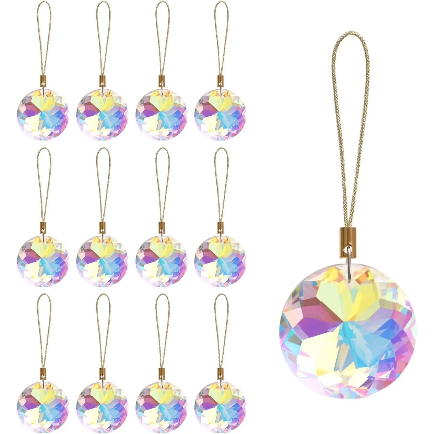 12 Pcs Crystal Glass Christmas Balls Ornaments, 1.18″ Mini Round Prism Flower Xmas Tree Decorations, Hanging Ornament for Wedding Party Home Decor (Crystal AB) Gift Box