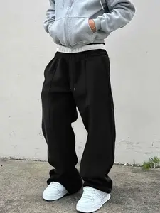 Men's Solid Color Drawstring Waist Sweatpants, Casual Lounge Pants, Loose Casual Comfy Jogger Pants for Daily Wear, Woven Bottoms for Summer