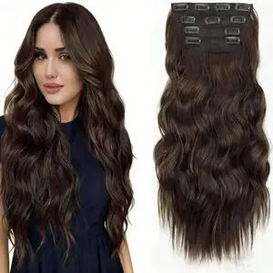 Plodon Dark Brown Four-Piece Hair Extensions — 16/20/24 Inch Women's Hair Extensions, Invisible Clip Design, Easy to Wear and Doesn't Damage Hair