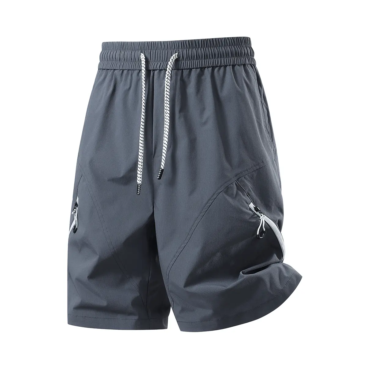 Men's Lightweight Polyester Quick-Dry Outdoor Shorts, Elastic Waist With Drawstring, Zip Security Pockets, Breathable Sports Hiking Shorts For Summer Travel, Multiple Colors Available#SummerWins