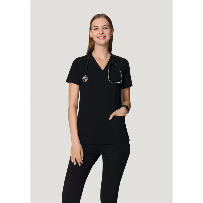 Mandala Scrubs Women's Lady Workwear Uniforms Clothes - 6-Pocket Black Top