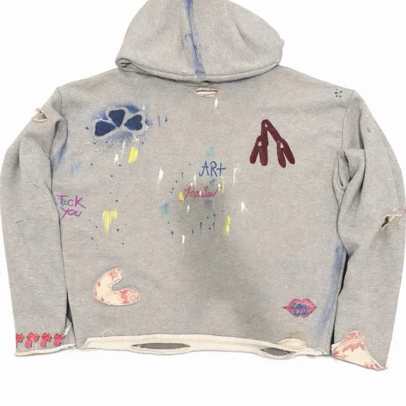 Art of Passion Distressed Statue Of Liberty Tracksuit with Unique Paint Splatter Design and Hooded Style