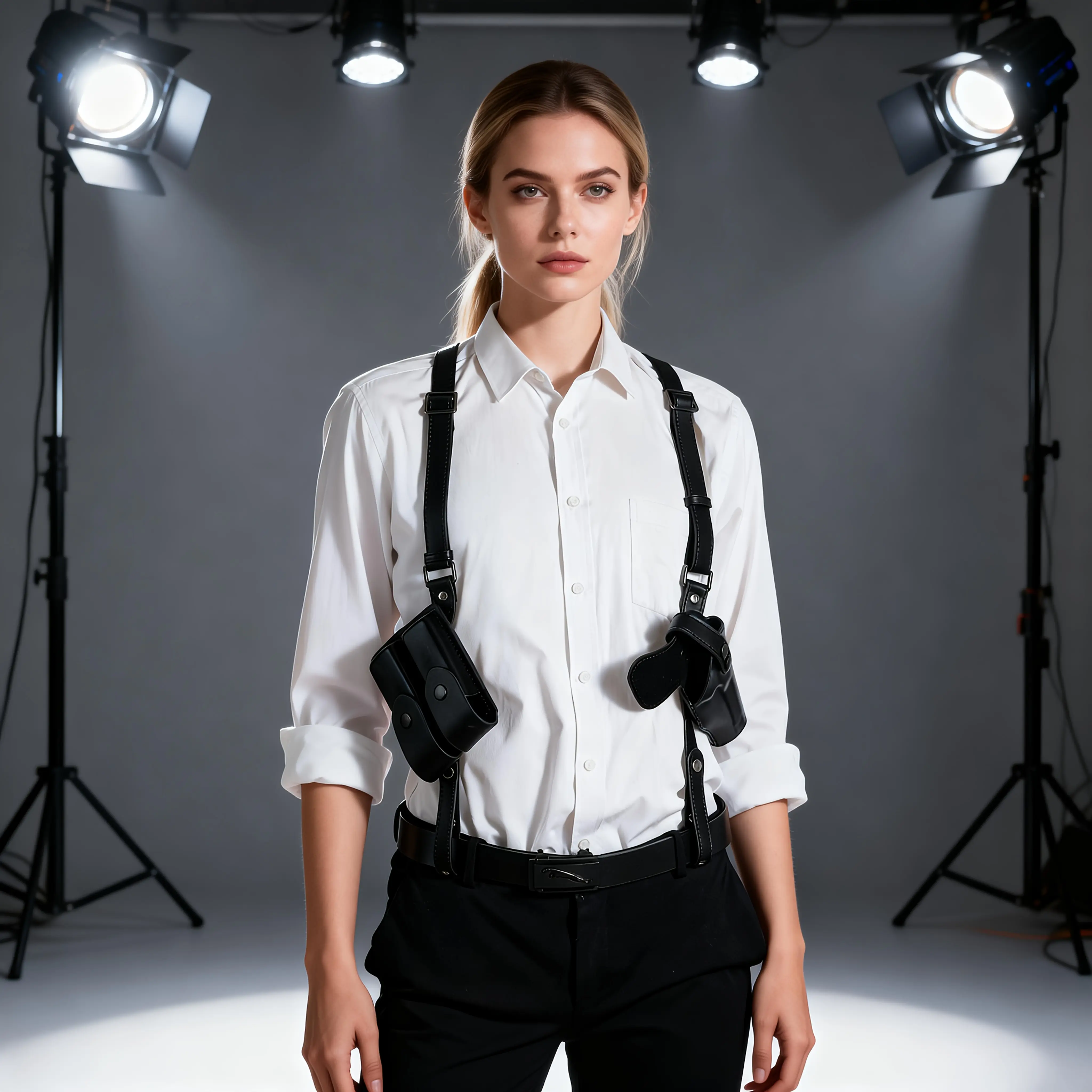 Men's PU Leather Vertical Shoulder Holster, Fully Adjustable Conceal Carry Rig with Dual Magazine Pouch, Adjustable Strap, Vertical Sling for Discreet Shoulder Wear, Discreet Wear