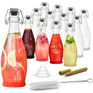 12 Pack 17 oz Glass Bottle Set with Airtight Swing Top Stoppers | Home Brewing Bottles for Kombucha - Beer - Water Kefir - Limoncello | Swing Top Glass Bottles Includes Brush, Funnel & Marker