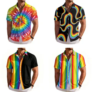 Men's 3PC Pride Casual Menswear Set - LGBTQ Rainbow Graphic Hawaiian Button-Down Tee Tops LGBT Equality Short-Sleeve Shirts XS-5XL Sizes