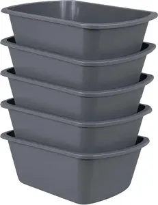 Vakly Wash Basins [5 Pack] – Rectangular Plastic 7-Quart Graduated Hospital Soaking Tub with Markings – Small Portable Washbasin for Face Washing, Cleaning, Foot Bath, Dishes, Laundry & Bedside Care