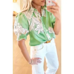 Floral Ric Rac Trim Button Up Top