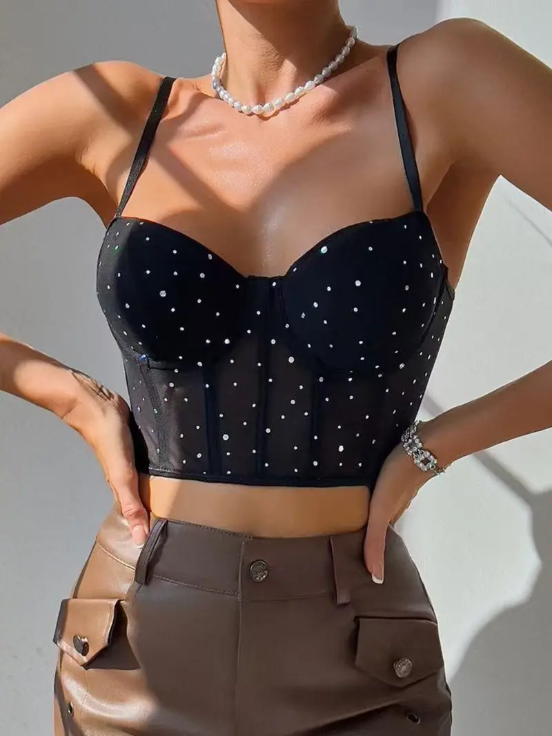 black rhinetsone halter neck top - TikTok Shop