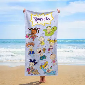 Customizable Rugrats Summer Beach Towel, Personalized Name, Retro 90s Cartoon Print, Quick-Dry Absorbent Towel for Kids’ Pool Days, Family Trips & Nostalgic Childhood Vibes