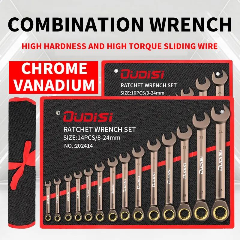 Men’s Gift 6-Piece (8-17mm) Metric Ratchet Wrench Set - Chrome Vanadium Steel Forged, 72-Tooth Mechanism, Quick-Adjust Dual-Use, Portable Rolling Storage Bag, for Automotive Repair, Home Maintenance, 6 Pieces (8-17)