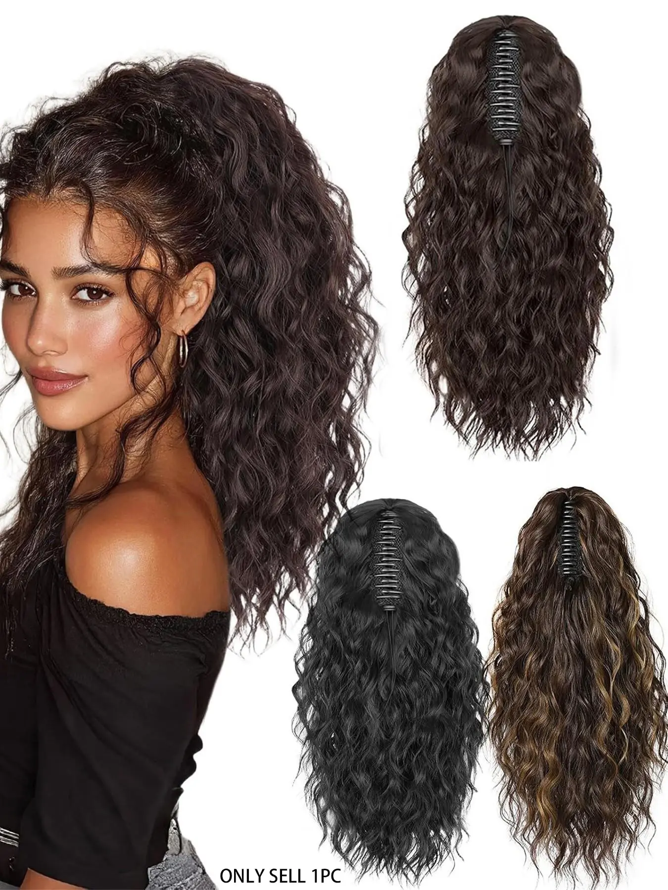 Women's Long Curly Synthetic Pony Tail Hair Extension Clip-In, Synthetic Ponytails, Natural Look & Fluffy Design, Daily Wear Wig Accessory for All Seasons