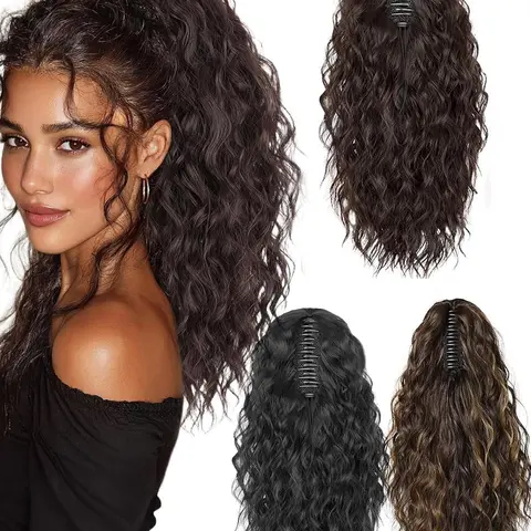 Women's Long Curly Synthetic Ponytail Hair Extension Clip-In, Natural Look & Fluffy Design, Daily Wear Hairpiece for All Seasons, Hair Extensions Ponytail