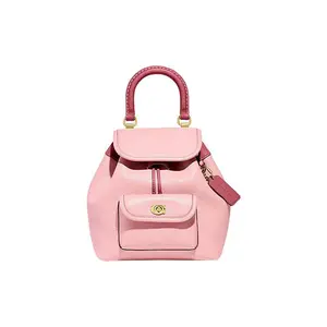 COACH Riya 23 Drawstring Toggle Closure Leather Backpack for Women, Medium Size, Pink