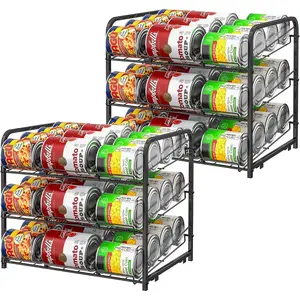 Stackable Can Organizer for Pantry 2 Pack, Stackable Can Storage Organizer Rack Stacking Can Dispensers, Fits Small Space Holds up to 36 Cans for Pantry Kitchen Cabinet, Black