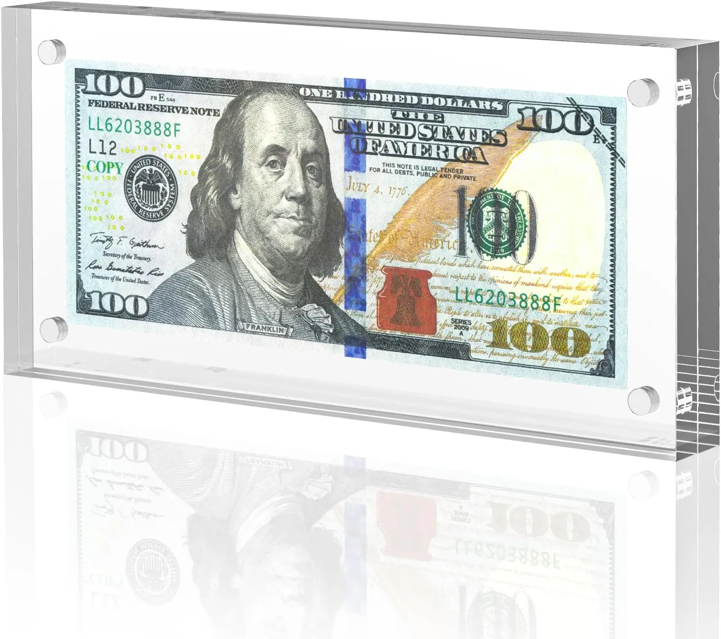 Classic Magnetic Acrylic Dollar Bill Photo Frame Display - Thick Transparent Currency Holder, Easy-Install with Base Support, Desk/Window-Mounted Decorative Accessory for Collectors, Double-Sided Design