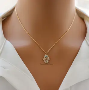 18K Gold Plated Pavé Hamsa Hand Pendant Necklace – Sparkly Protection & Good Luck Jewelry