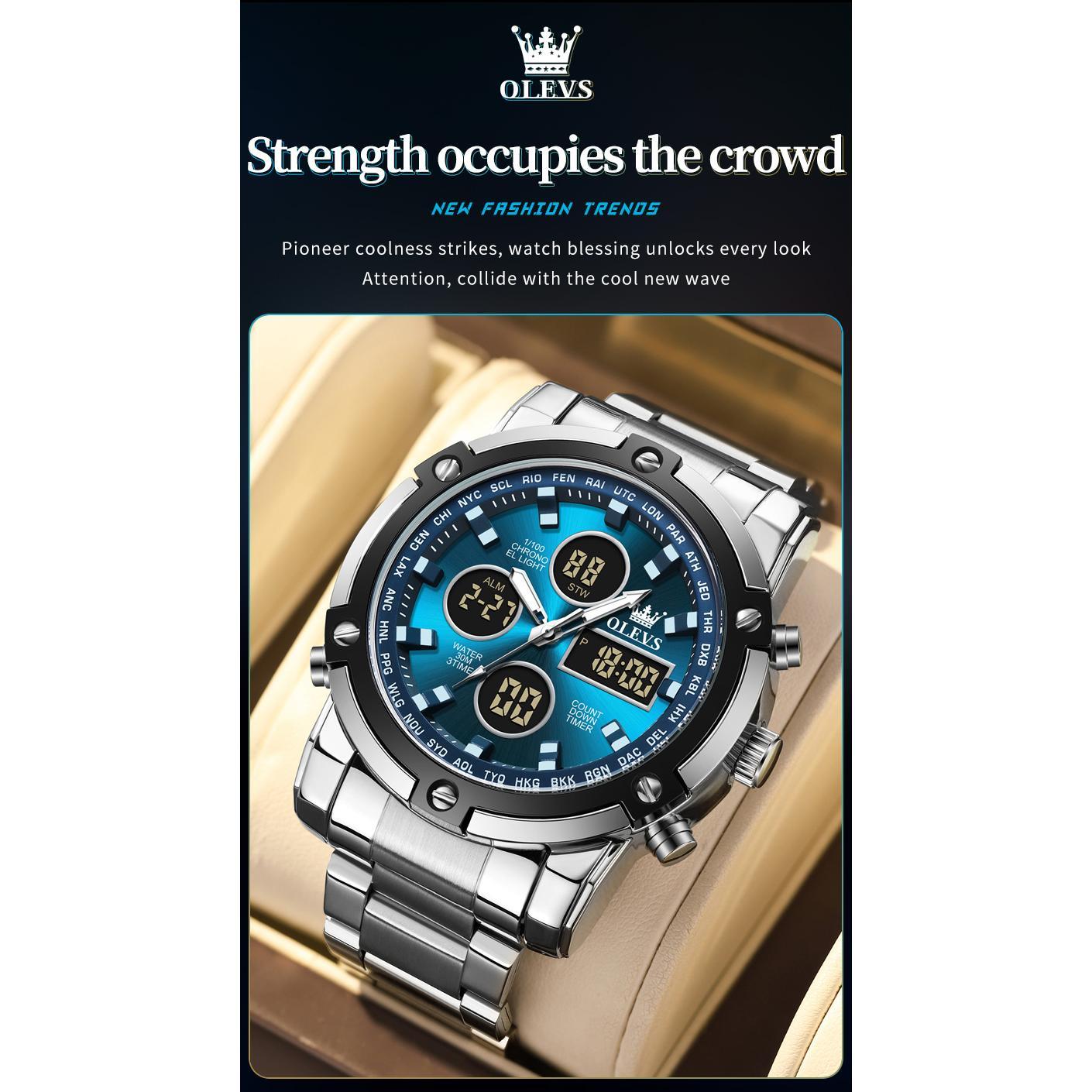 OLEVS Men's Watches Original Multifunctional Wlectronic Watch for Man Waterproof Luminous Alarm Clock Fashion Dress