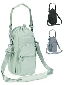 Sportsnew Insulated Water Bottle Holder Carrier Bag, Fits 32oz/40oz Bottles, with Adjustable Strap & Phone Pocket, Hands-Free Sling for Hiking, Walking, Travel, Gym Cup Mug Portable Beach Handy