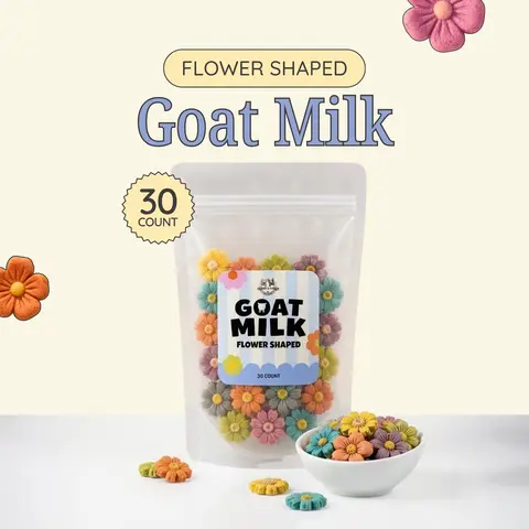 Benji & Louie Milky Blossom Bites  Goat Milk Treats for Dogs & Cats with Real Chicken & Fruit + Veggie Powder, Flower Shaped Crunchy Snacks, 30 Count