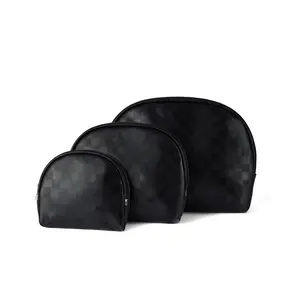 Ladies 3pcs Vegan Leather Black Checker Cosmetic Set